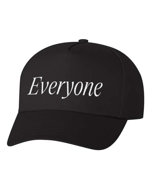 Black dad cap with "Everyone" embroidered in white across the front.